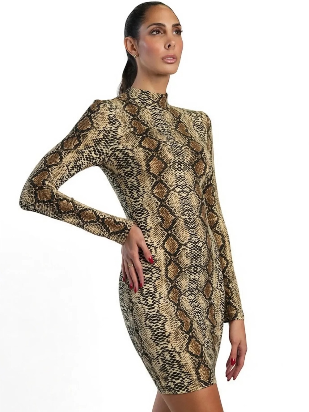 ❤️ RILEY & JAMES Brown Snake Print Reptile mock neck DRESS size XL